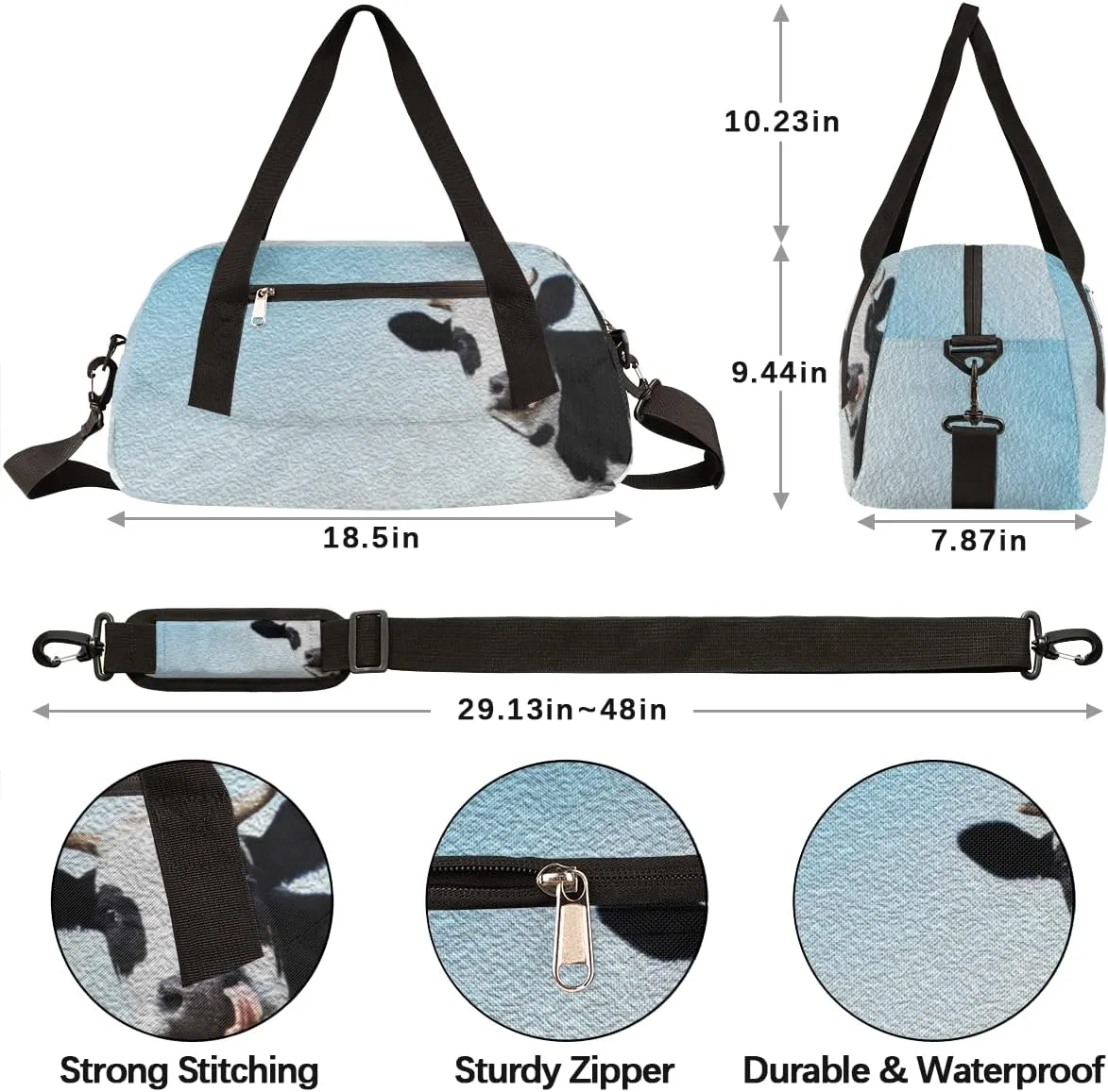Funny Cow Kids Duffel Bag for Girls Boys Teens, Cow Oil Painting Dance Bag Overnight Small Duffel Bag Carry On Weekend Sports Gym Travel Bag for School Practice Gymnastics Ballet