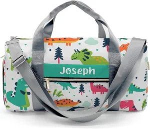Funny Dinosaurs Personalized Sport Duffel Bag Custom Name Travel Gymnastics Sports Gym Dance Training Weekend Bag for Women Men