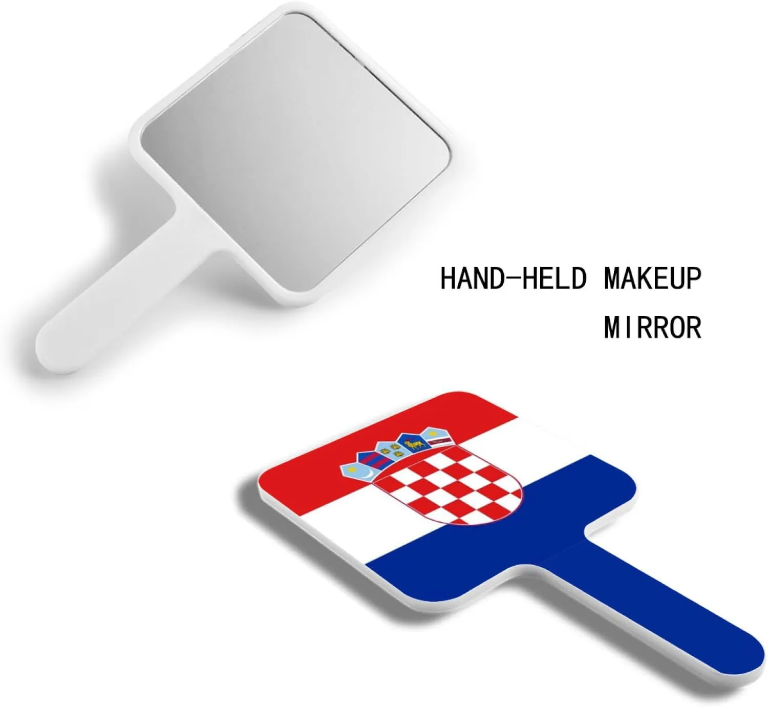 Funny Republic of Croatia Flag Makeup Mirror, Square Cosmetic Hand Mirror with Handle, Portable Travel Handheld Mirror for Shaving, Facial Care White 9×16Cm