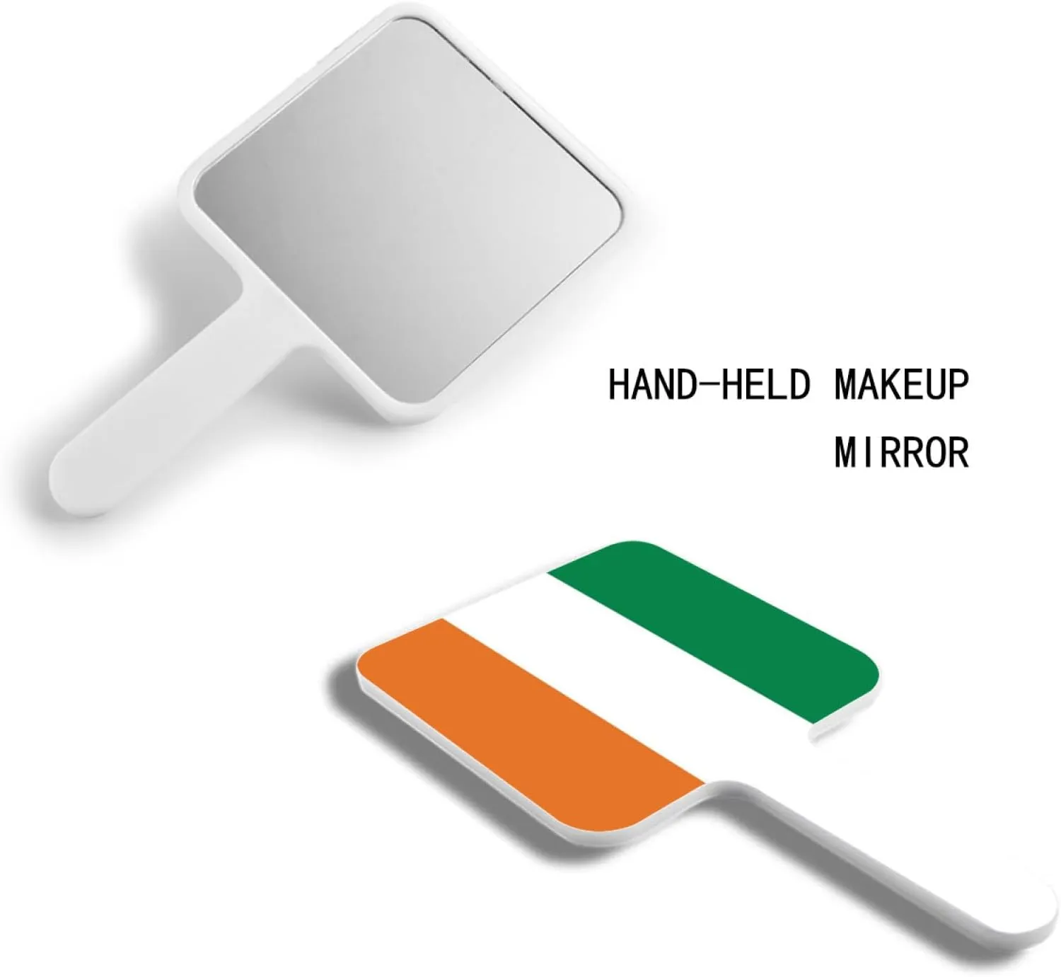 Funny Republic of Côte D'Ivoire Flag Makeup Mirror, Square Cosmetic Hand Mirror with Handle, Portable Travel Handheld Mirror for Facial Care White 9×16Cm