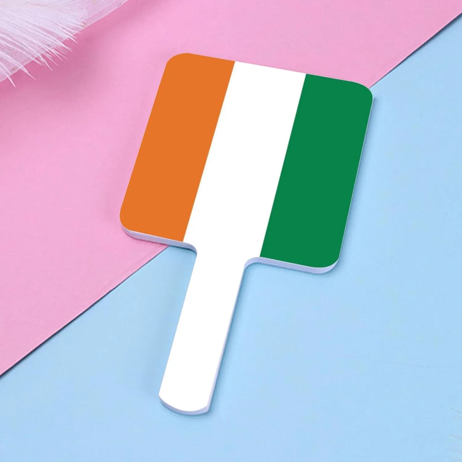 Funny Republic of Côte D'Ivoire Flag Makeup Mirror, Square Cosmetic Hand Mirror with Handle, Portable Travel Handheld Mirror for Facial Care White 9×16Cm