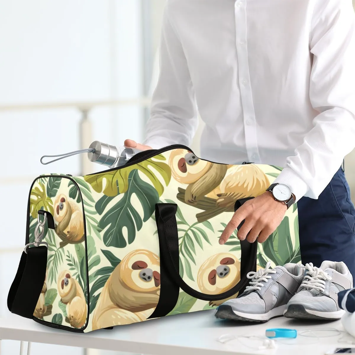 Funny Sloth Travel Duffle Bag for Women Men Gym Duffel Foldable Bag Waterproof Weekender Jungle Cute Sloth Duffle Tote