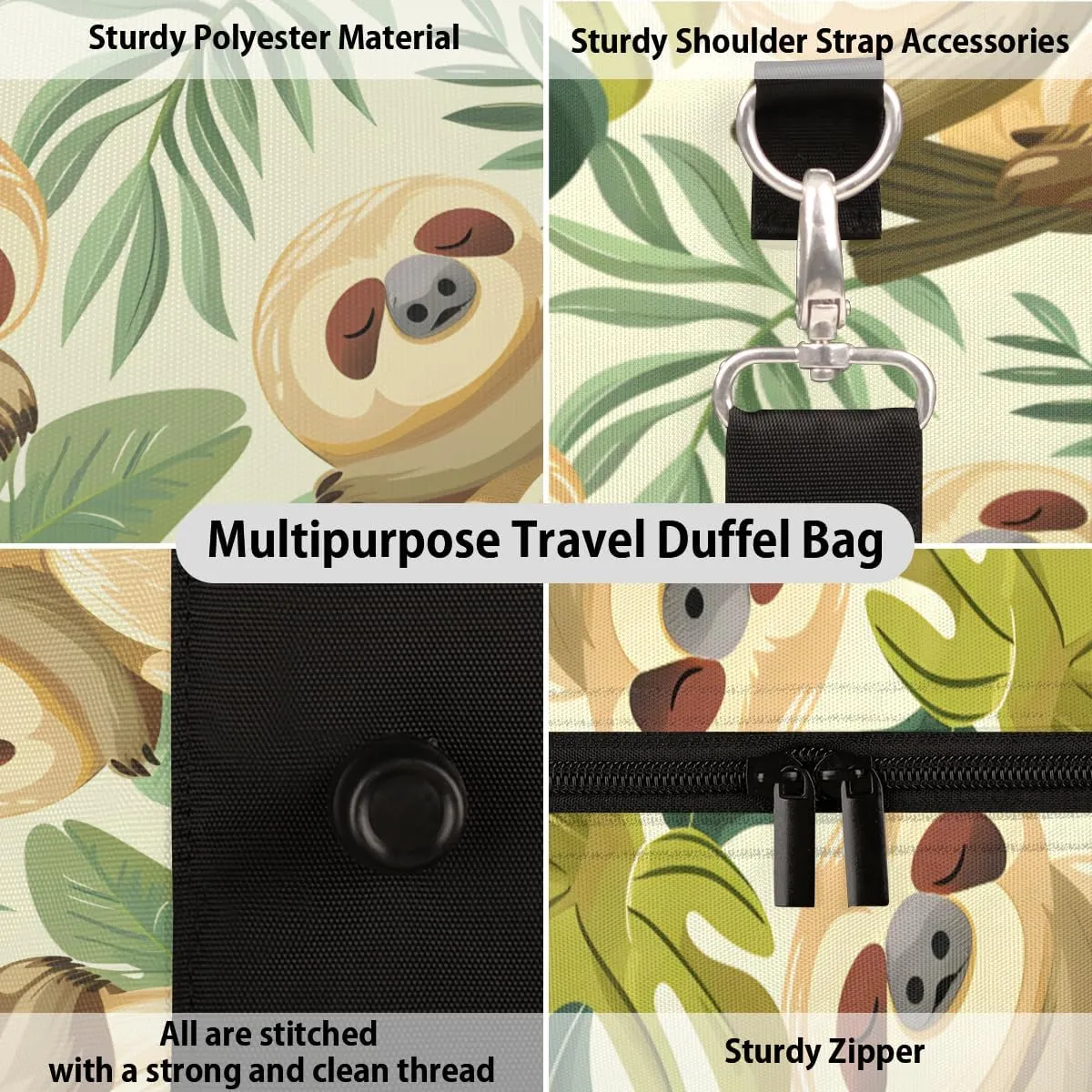 Funny Sloth Travel Duffle Bag for Women Men Gym Duffel Foldable Bag Waterproof Weekender Jungle Cute Sloth Duffle Tote