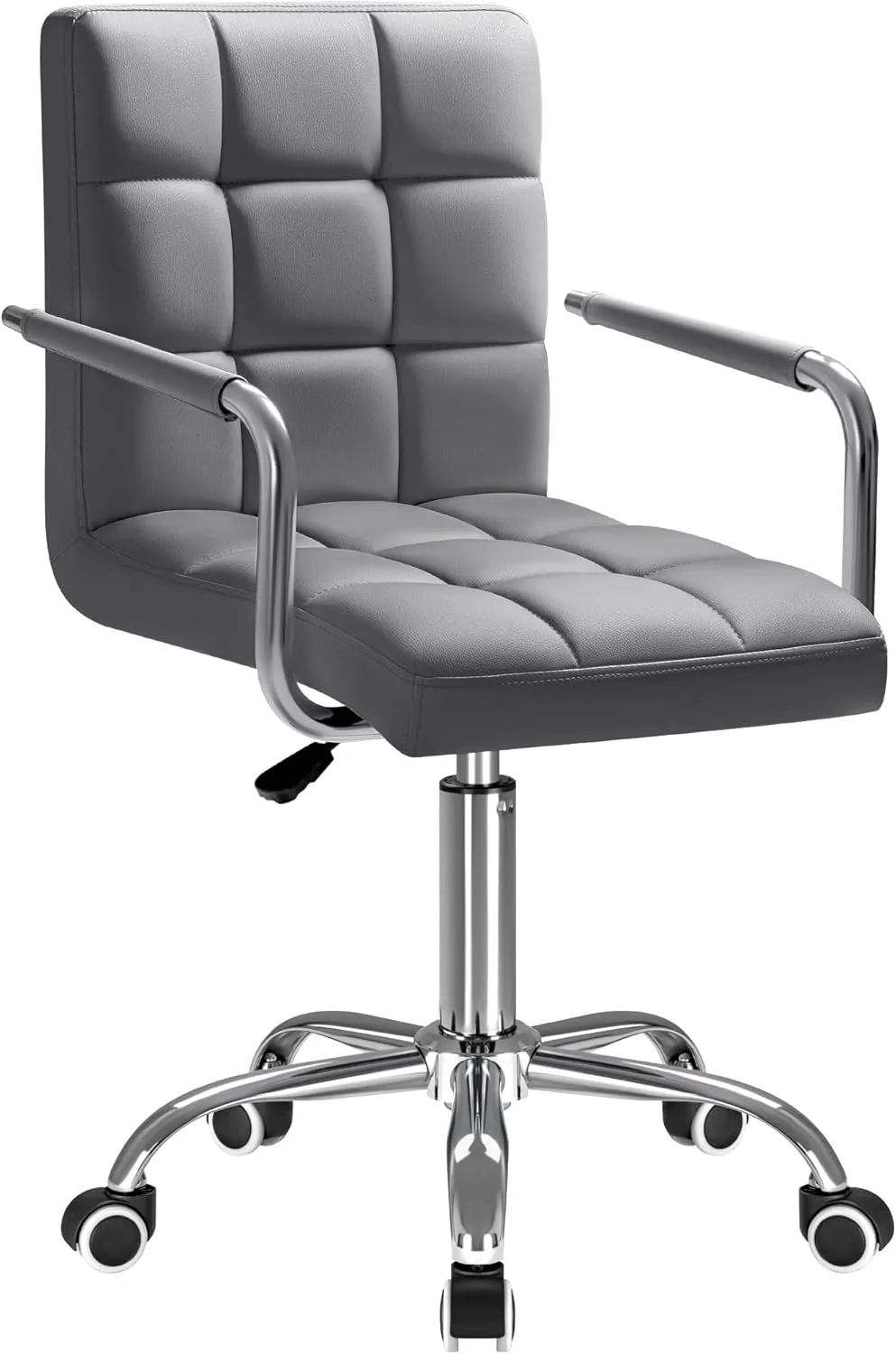Furmax Mid-Back Office Task Chair Ribbed PU Leather Executive Chair Modern Adjustable Home Desk Chair Retro Comfortable Work Chair 360 Degree Swivel with Arms (Grey)