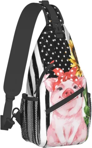 Fylybois Pig Sunflower Sling Bag For Men Women Crossbody Chest Backpack Daypack Shoulder Bags