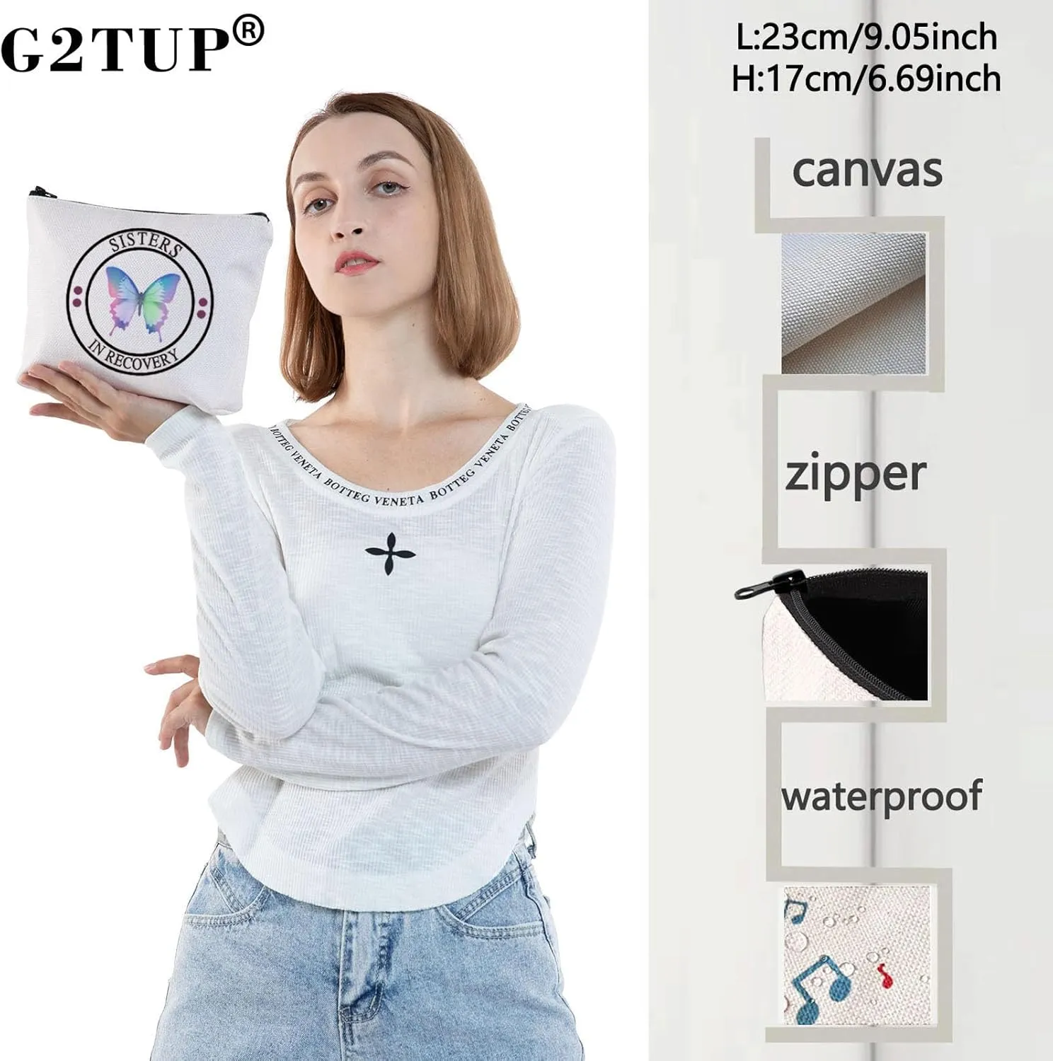 G2TUP Sobriety Gifts for Women Makeup Bag Inspirational Sober Recovery AA NA Gift Sisters in Recovery 12 Step Gift (Sisters in Recovery)