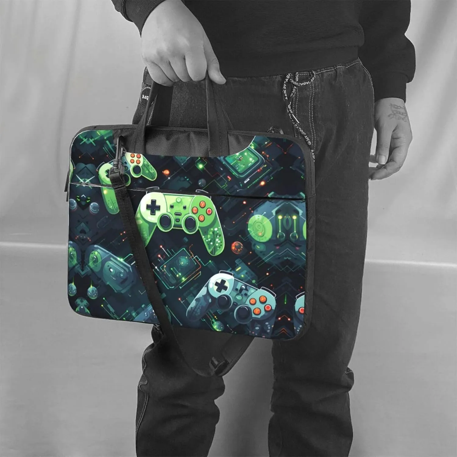 Gamepad Circuit Version Pattern Laptop Bag - with Soft Interior, Multiple Pockets - Ideal for Men, Travel and Business