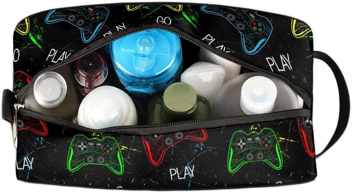 Gamer Gamepad Kids Travel Toiletry Bag, Waterproof Hanging Dopp Kit for Teens Boys, Cool Switch Carrying Case Compatible with Nintendo Switch and New Switch OLED Console