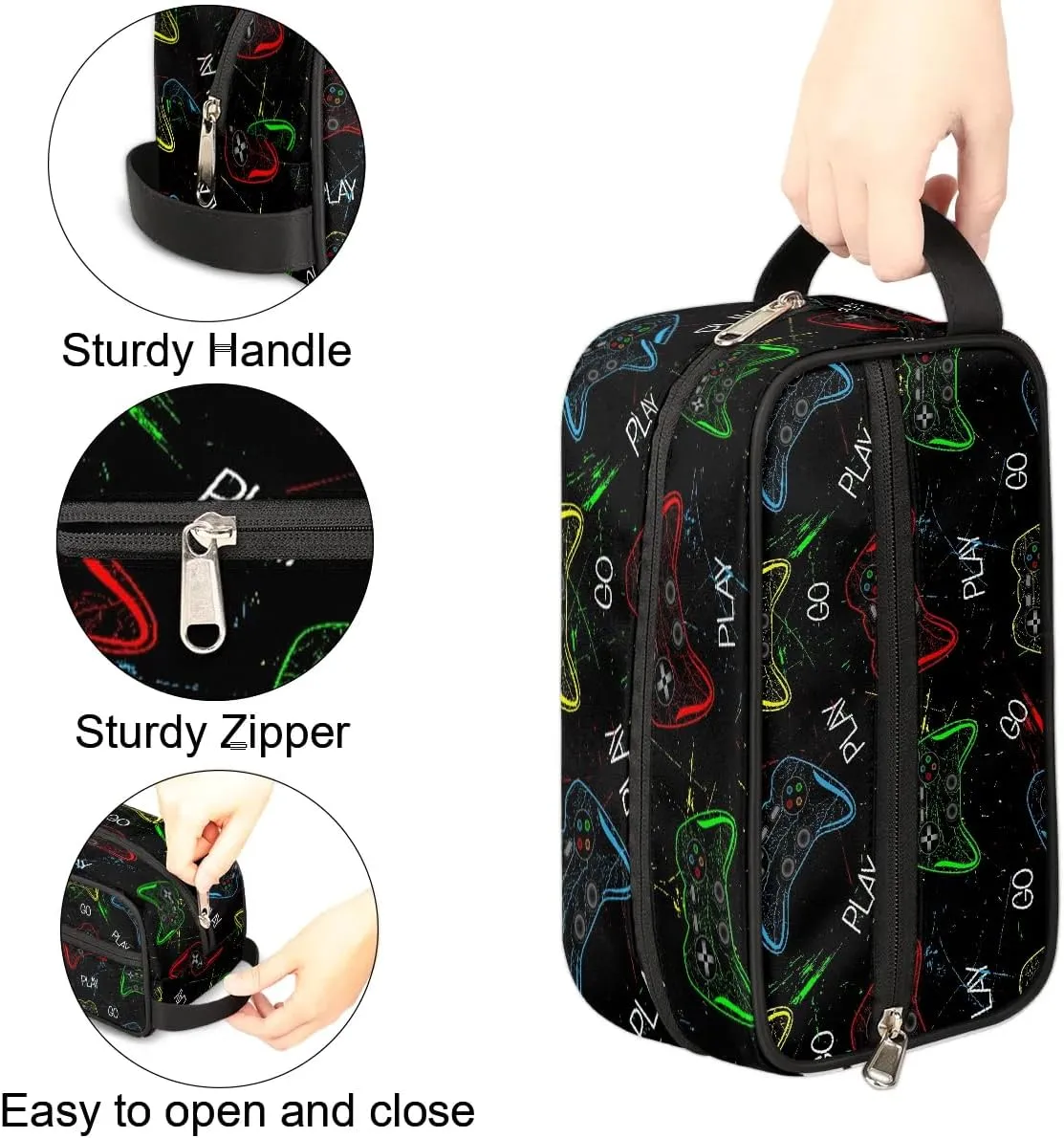 Gamer Gamepad Kids Travel Toiletry Bag, Waterproof Hanging Dopp Kit for Teens Boys, Cool Switch Carrying Case Compatible with Nintendo Switch and New Switch OLED Console