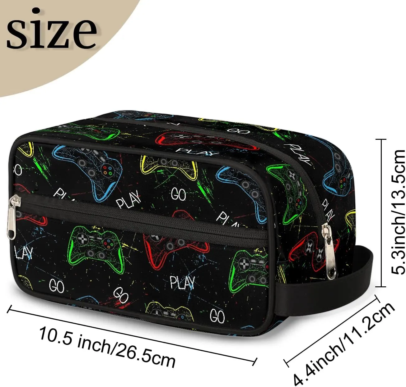 Gamer Gamepad Kids Travel Toiletry Bag, Waterproof Hanging Dopp Kit for Teens Boys, Cool Switch Carrying Case Compatible with Nintendo Switch and New Switch OLED Console