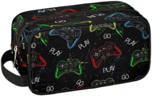 Gamer Gamepad Kids Travel Toiletry Bag, Waterproof Hanging Dopp Kit for Teens Boys, Cool Switch Carrying Case Compatible with Nintendo Switch and New Switch OLED Console
