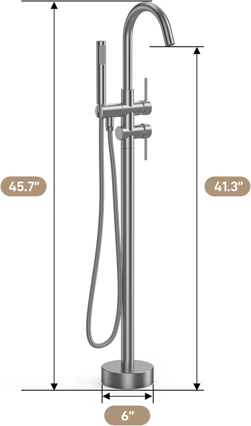 GAOMON Freestanding Bathtub Faucet Brushed Nickel Floor Mount Tub Filler Standing High Flow Shower Faucets with Handheld Shower Mixer Taps Swivel Spout