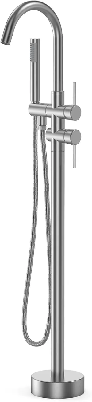GAOMON Freestanding Bathtub Faucet Brushed Nickel Floor Mount Tub Filler Standing High Flow Shower Faucets with Handheld Shower Mixer Taps Swivel Spout