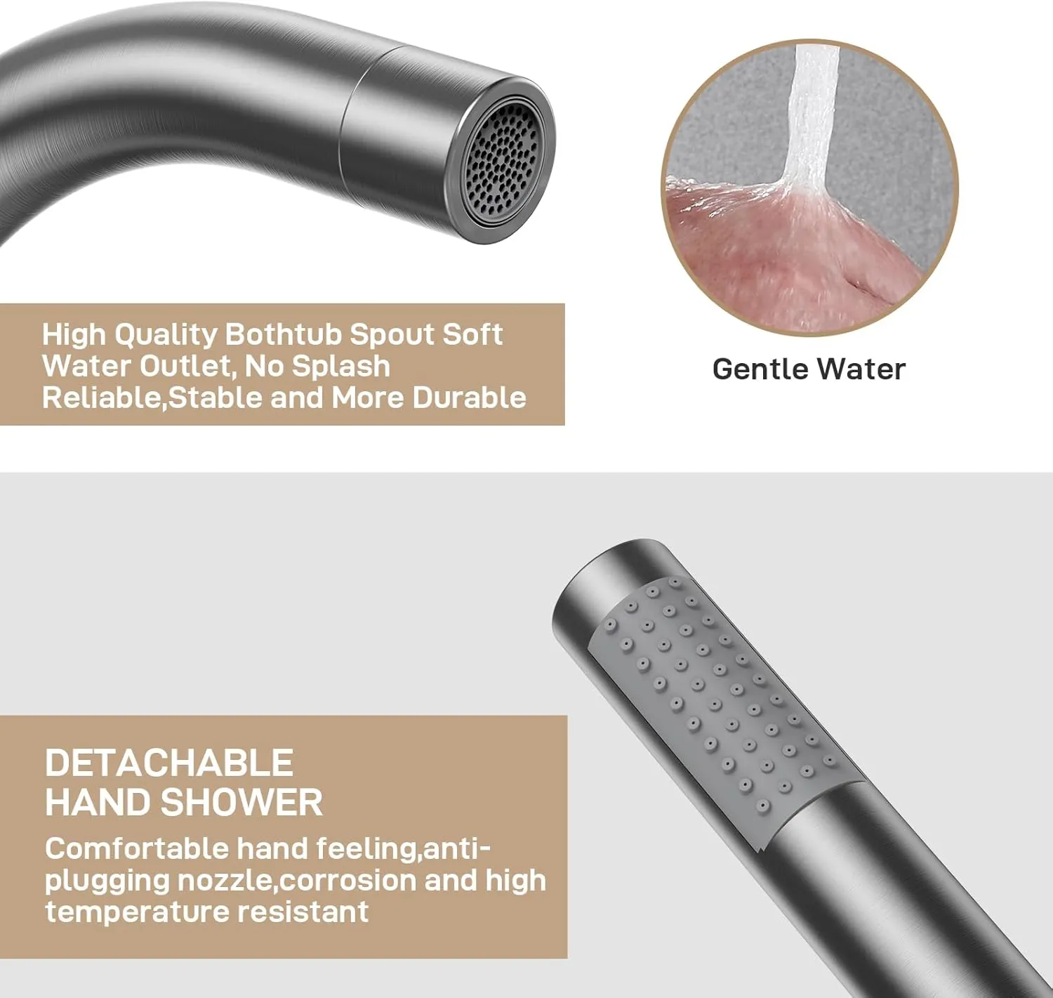 GAOMON Freestanding Bathtub Faucet Brushed Nickel Floor Mount Tub Filler Standing High Flow Shower Faucets with Handheld Shower Mixer Taps Swivel Spout