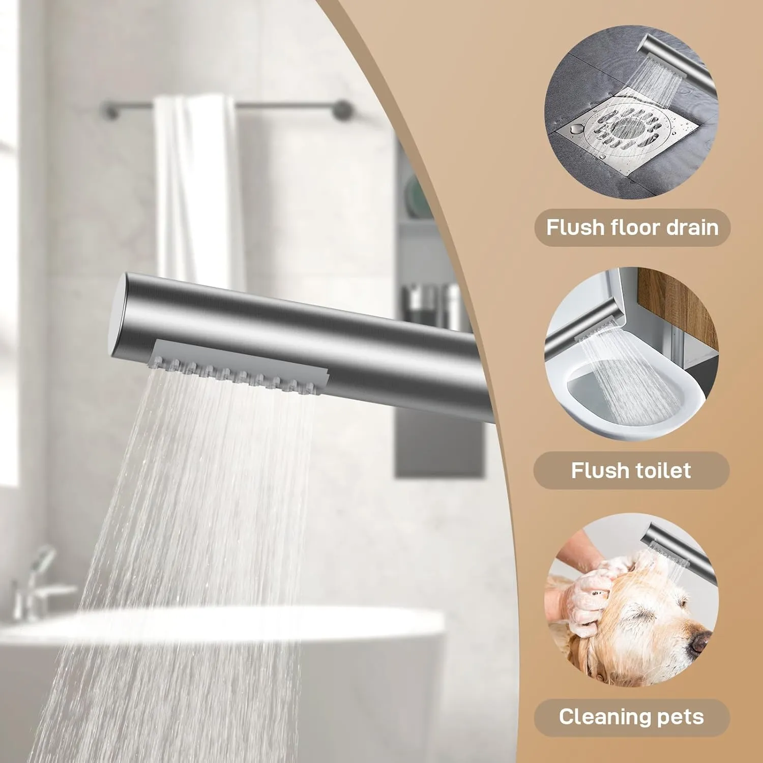 GAOMON Freestanding Bathtub Faucet Brushed Nickel Floor Mount Tub Filler Standing High Flow Shower Faucets with Handheld Shower Mixer Taps Swivel Spout