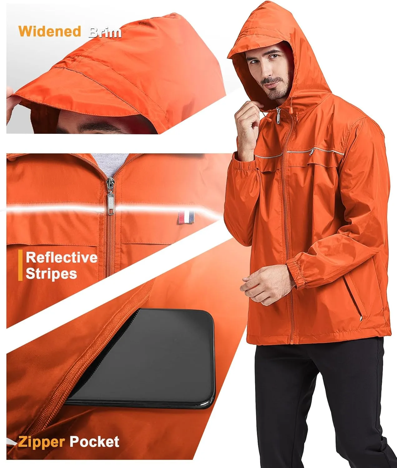 GEEK LIGHTING Mens Waterproof Hooded Rain Jacket Lightweight Raincoat for Outdoor Hiking Running Travel
