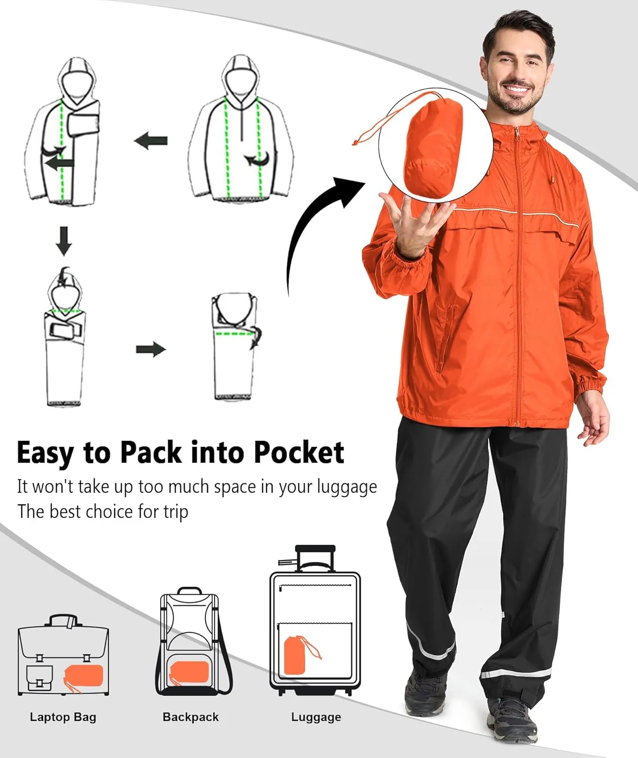GEEK LIGHTING Mens Waterproof Hooded Rain Jacket Lightweight Raincoat for Outdoor Hiking Running Travel