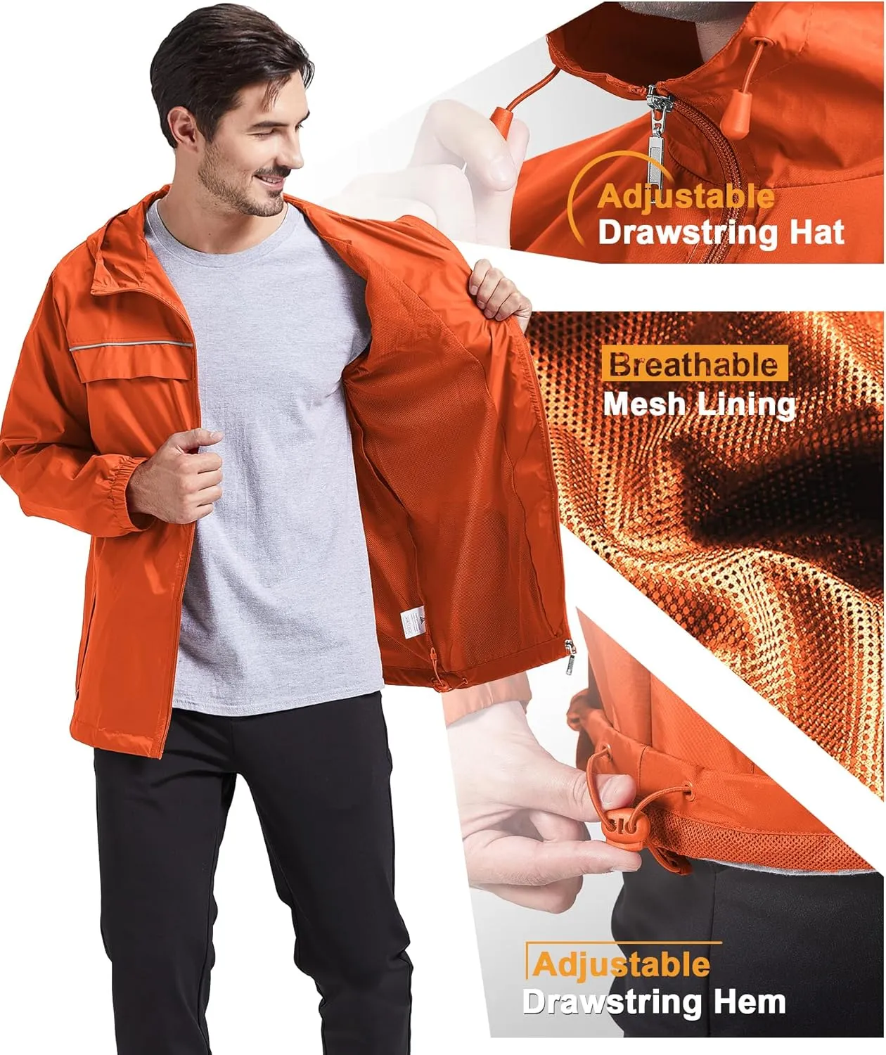 GEEK LIGHTING Mens Waterproof Hooded Rain Jacket Lightweight Raincoat for Outdoor Hiking Running Travel