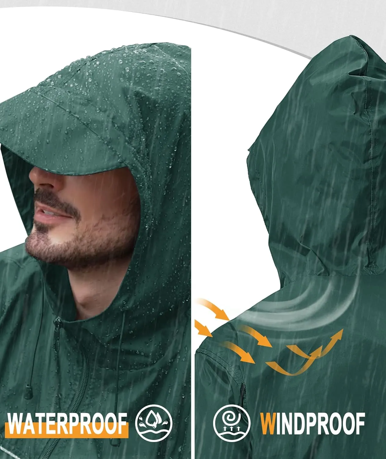 GEEK LIGHTING Mens Waterproof Hooded Rain Jacket Lightweight Raincoat for Outdoor Hiking Running Travel