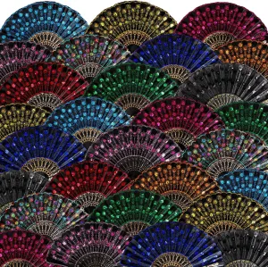Geetery 30 Pcs Folding Hand Fan for Line Dancing Bulk Colorful Spanish Silk Fabric Clapping Popping Fans for Women Vintage Flower Boots on the Ground Fan Nurse Wedding Party(Vintage Colors,Embroidery)