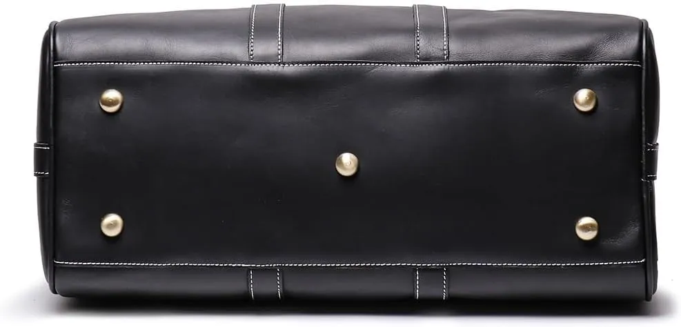 Genuine Leather Men Travel Bag Cowhide Luggage Bags Shoulder Bag Weekend Bag Overnight Gym Sports Carry On Duffel Bag (Black)