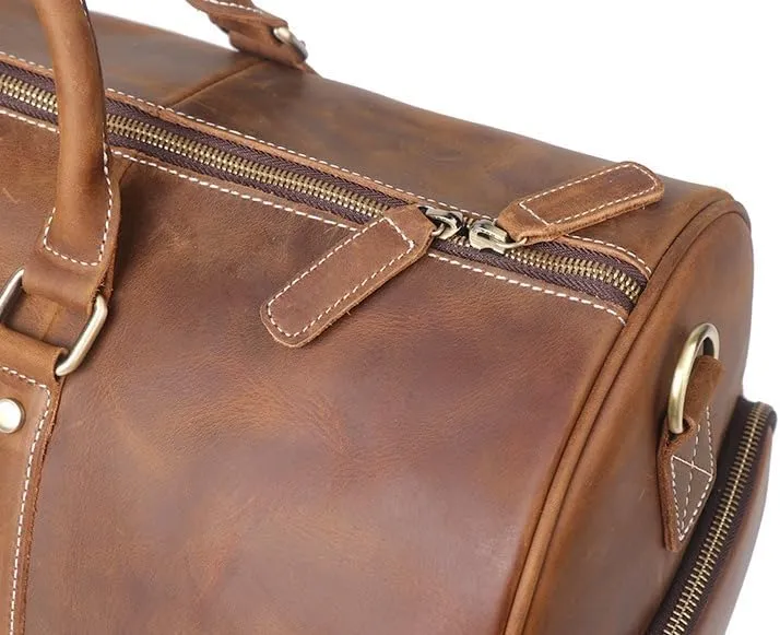 Genuine Leather Men Travel Bag Cowhide Luggage Bags Shoulder Bag Weekend Bag Overnight Gym Sports Carry On Duffel Bag (Brown-Large with shoe compartment)