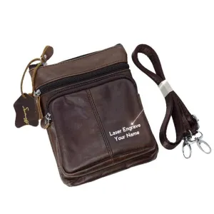 Genuine Leather Messenger Bag Men Laser Engraving Logo Gift Handbags Zipper Pockets Small Leisure Genuine Leather Bag Male
