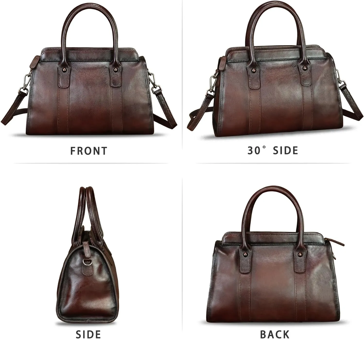 Genuine Leather Purses and Handbags for Women Vintage Handmade Leather Top Handle Purses Satchel Shoulder Bag with Strap