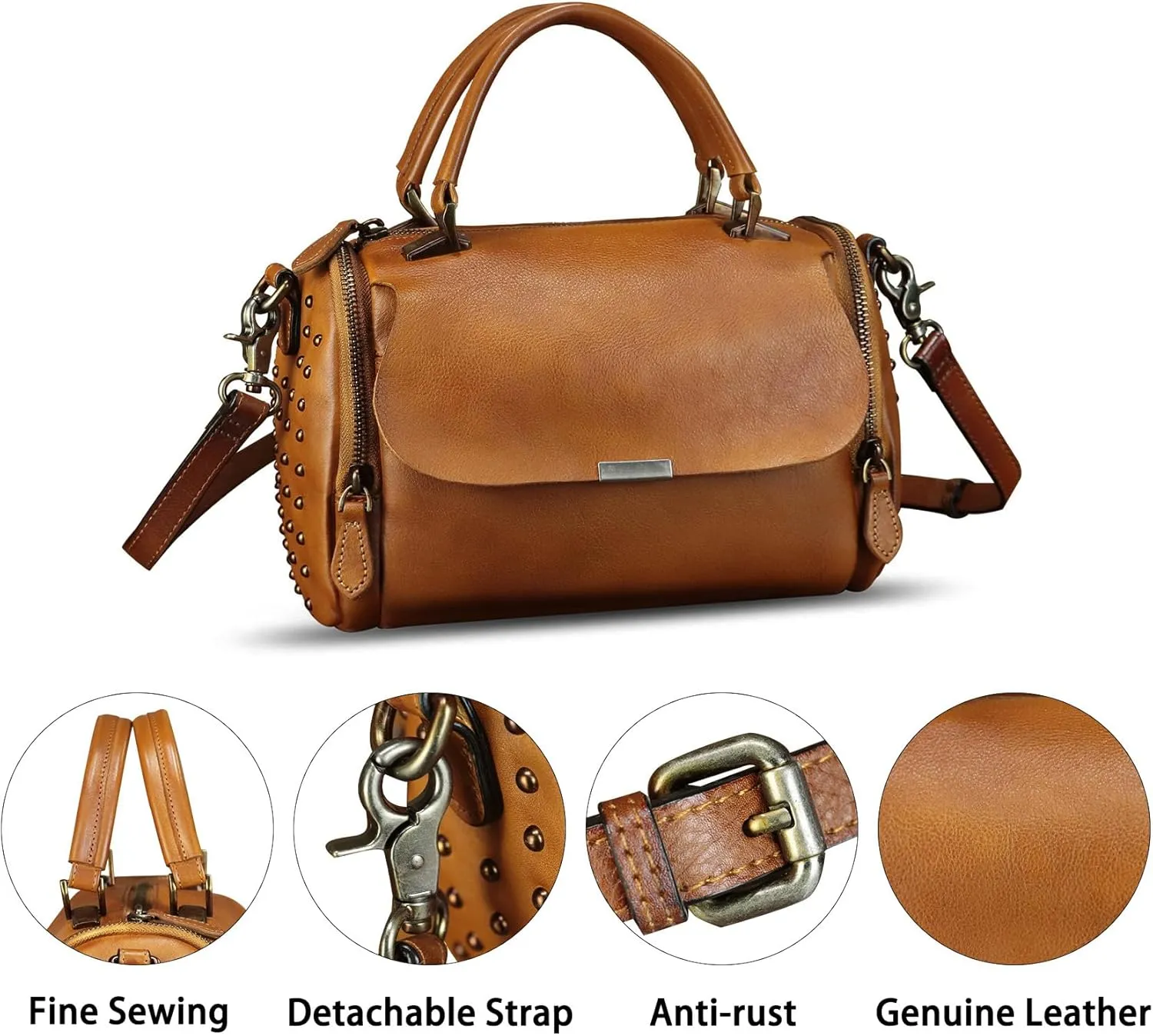 Genuine Leather Satchel for Women - Handbag with Top Handle and Shoulder Strap - Crossbody Bag - Handmade Purses