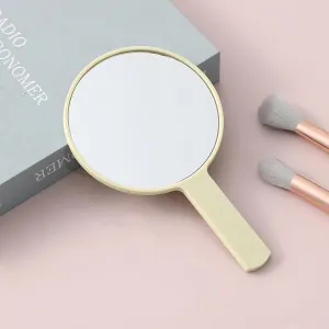 GeRRiT Cosmetic Mirror, Square HD Handheld Mirror, Portable Handheld Handle, Beauty Small Mirror Round Yellow