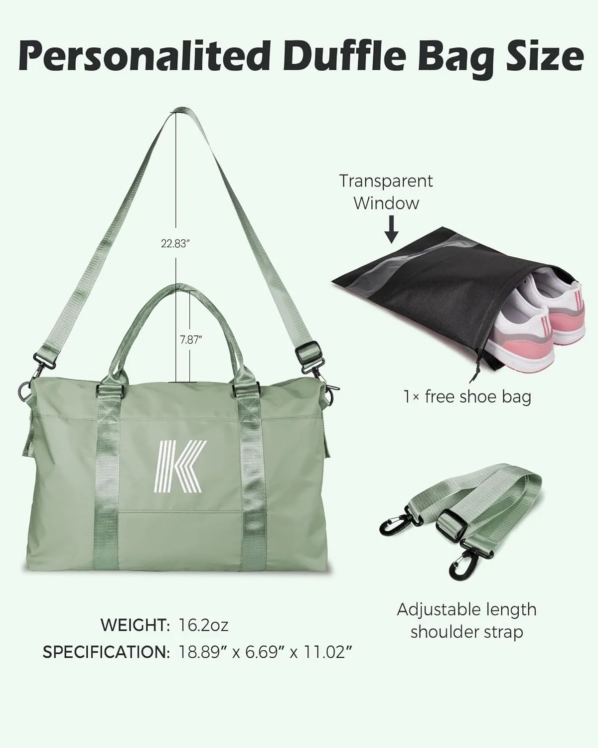 Gifts for Women, Initial Travel Duffel Bag, Sports Bag, Personalized Weekender Bag with Shoulder Strap, Monogram Overnight Bag, Gift for Friend Birthday Gift for Moms (Letter T)