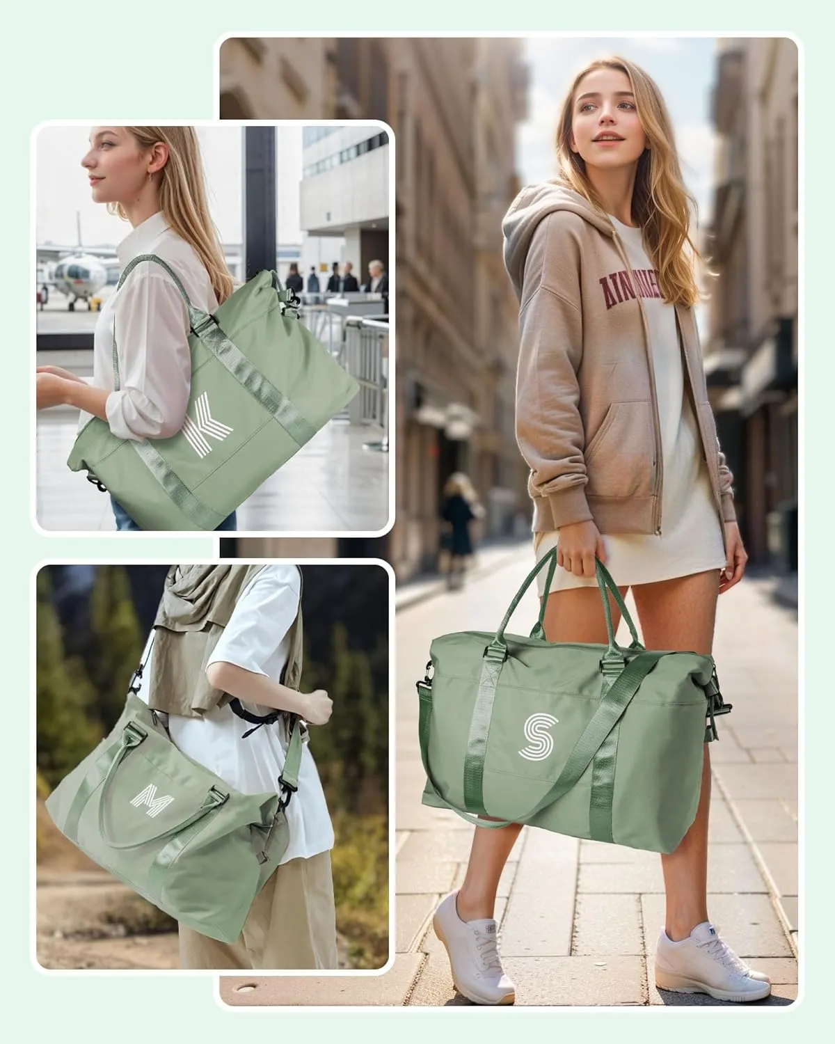 Gifts for Women, Initial Travel Duffel Bag, Sports Bag, Personalized Weekender Bag with Shoulder Strap, Monogram Overnight Bag, Gift for Friend Birthday Gift for Moms (Letter T)