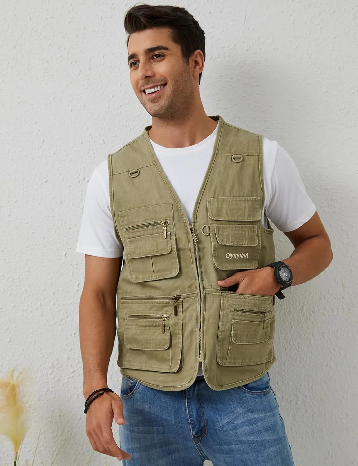 Gihuo Men's Fishing Vest Casual Utility Travel Safari Cargo Outdoor Work Photo Fly Vest Jacket with Multi Pockets