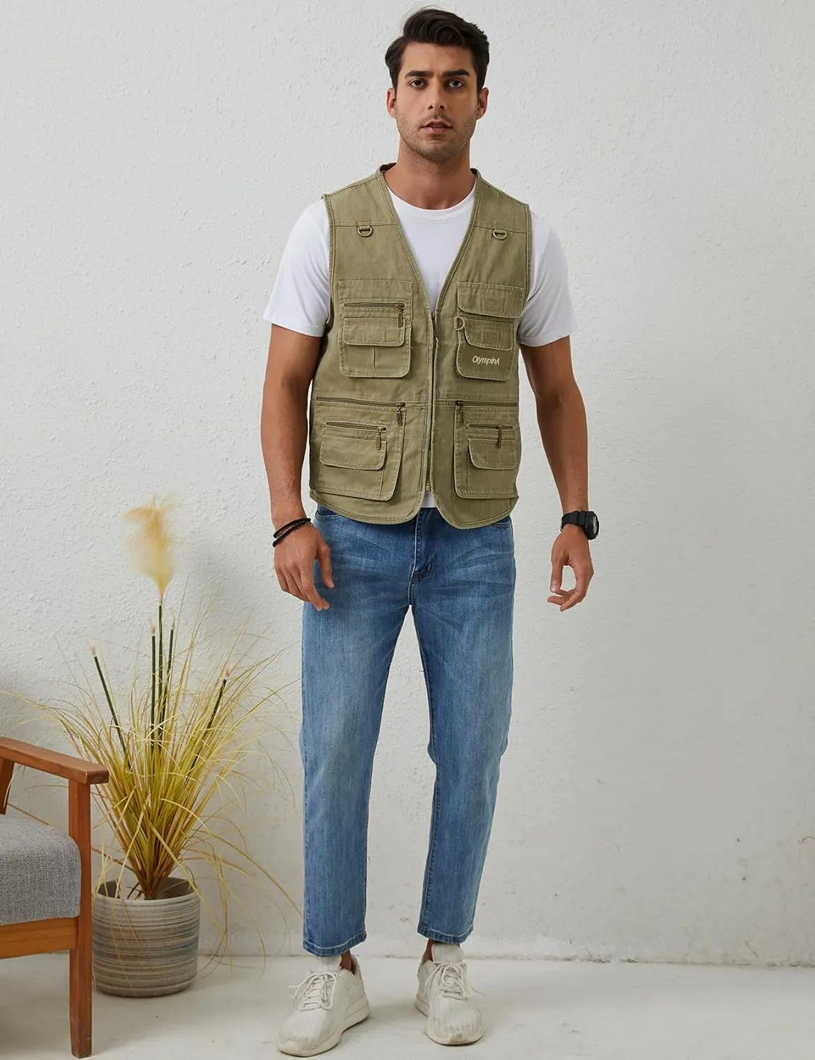 Gihuo Men's Fishing Vest Casual Utility Travel Safari Cargo Outdoor Work Photo Fly Vest Jacket with Multi Pockets