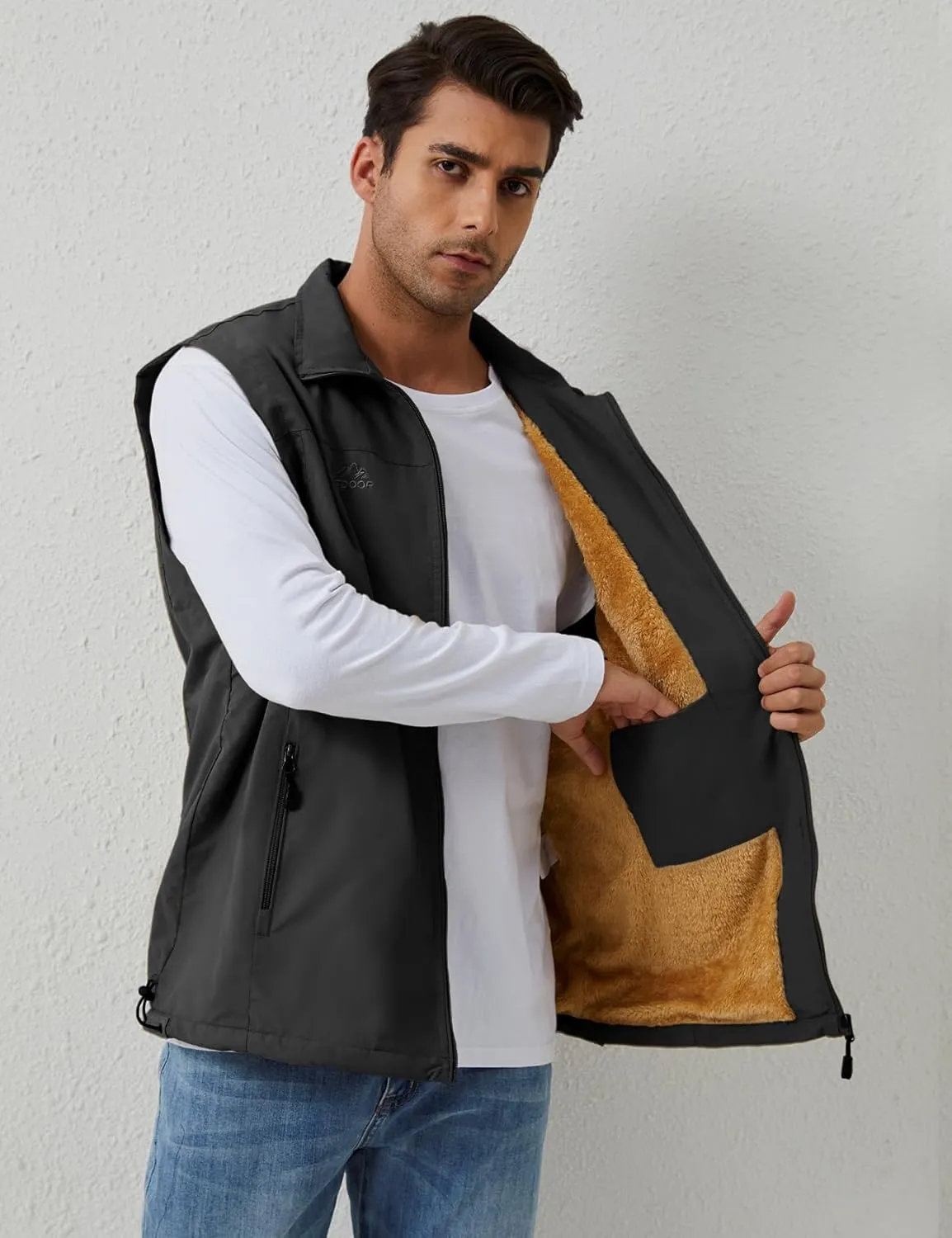 Gihuo Men's Sherpa Lined Fleece Vest Winter Fishing Travel Utility Vest Gilet