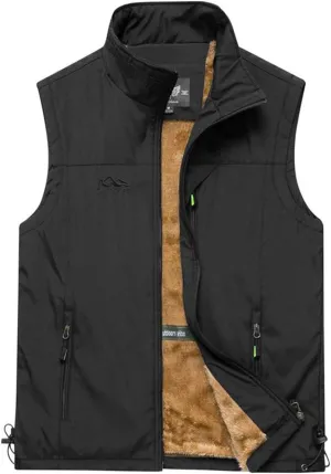 Gihuo Men's Sherpa Lined Fleece Vest Winter Fishing Travel Utility Vest Gilet