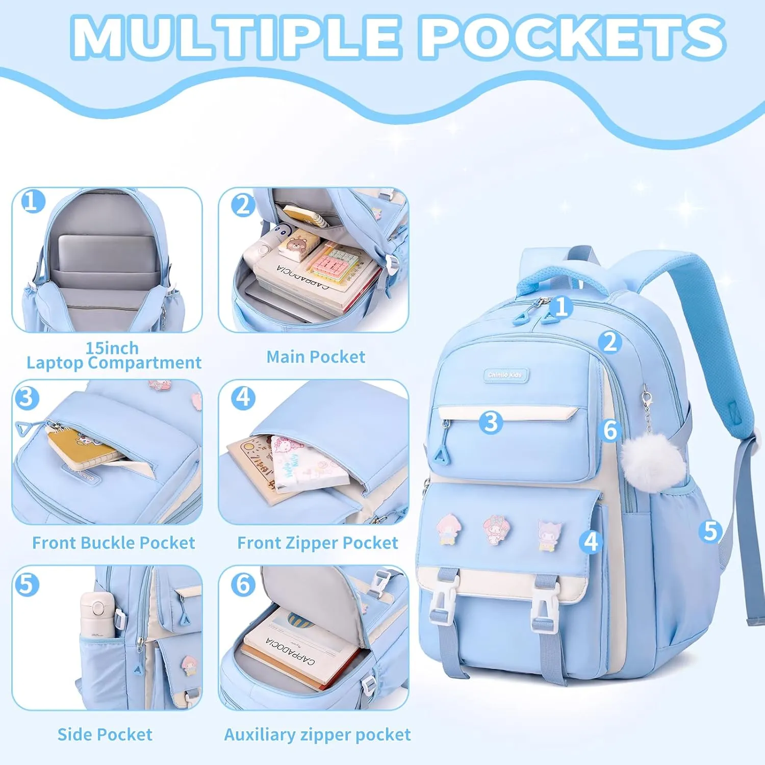 Girls Backpack,Kids Backpack for Teen Girls School Bookbag for Elementary Primary High School (Blue)