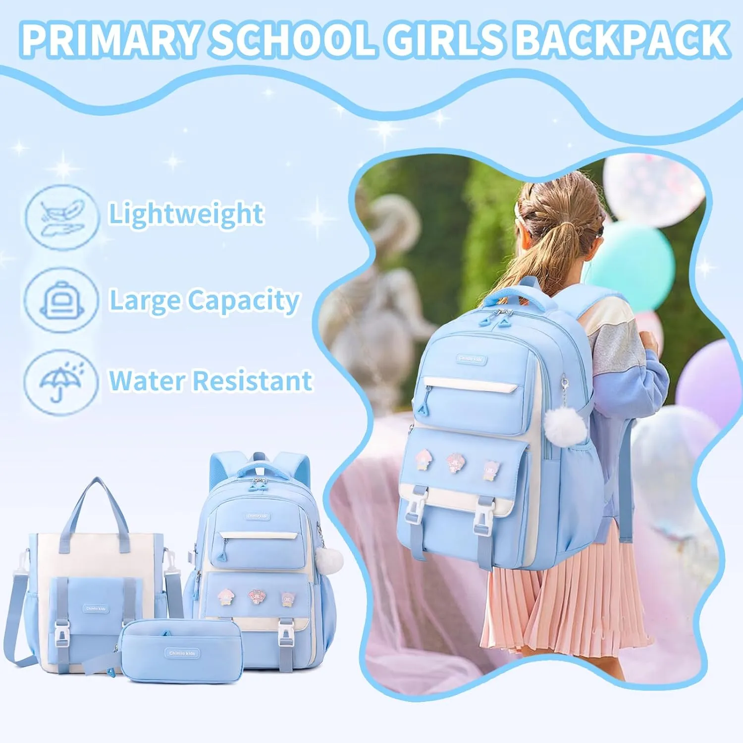 Girls Backpack,Kids Backpack for Teen Girls School Bookbag for Elementary Primary High School (Blue)