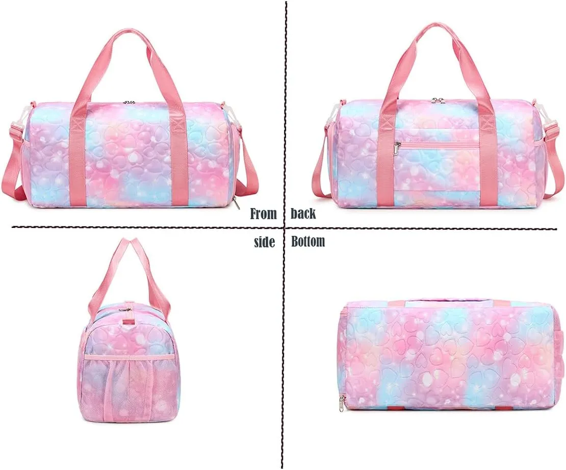 Girls Dance Bag with Shoe Compartments,Gymnastics Bag Overnight Weekender Bag Teen Gym Bag Travel Duffle Sleepover Carry On Bag (Blue)