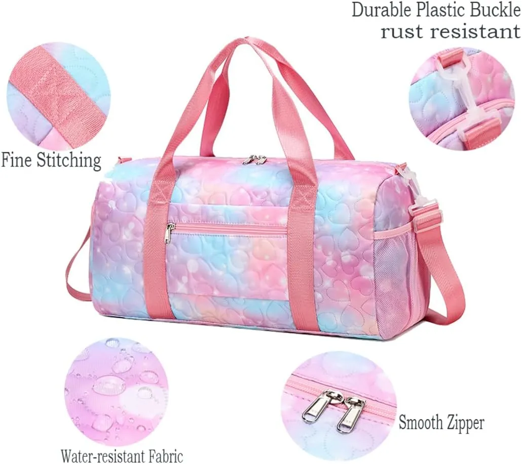 Girls Dance Bag with Shoe Compartments,Gymnastics Bag Overnight Weekender Bag Teen Gym Bag Travel Duffle Sleepover Carry On Bag (Blue)