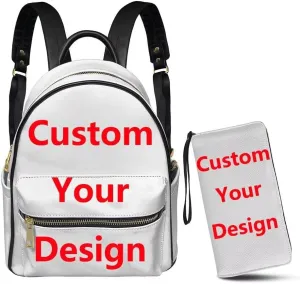 GLENLCWE Custom Backpack Purse for Women 2Pcs Personalized Leather Zipper Rucksack Travel Shoulder Bag Wallet Handbag Anti Theft(Name/Photo/Logo)