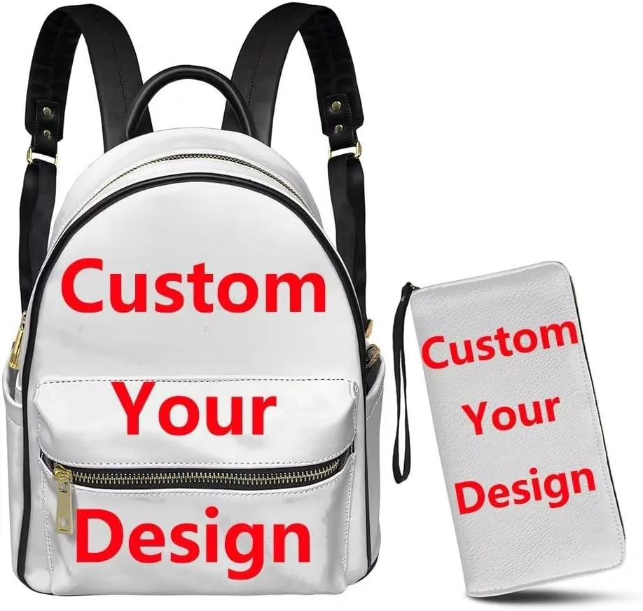 GLENLCWE Custom Backpack Purse for Women 2Pcs Personalized Leather Zipper Rucksack Travel Shoulder Bag Wallet Handbag Anti Theft(Name/Photo/Logo)