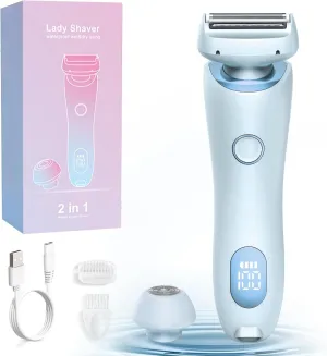 Glide Pro 3.0 Razor for Women, 2 in 1 Dusk Electric Shaver, Rechargeable Wet & Dry Dusk Shaver with 2 Detachable Heads, Painless Dusk Official Razor for Bikini, Legs, Underarms, Body (Blue)