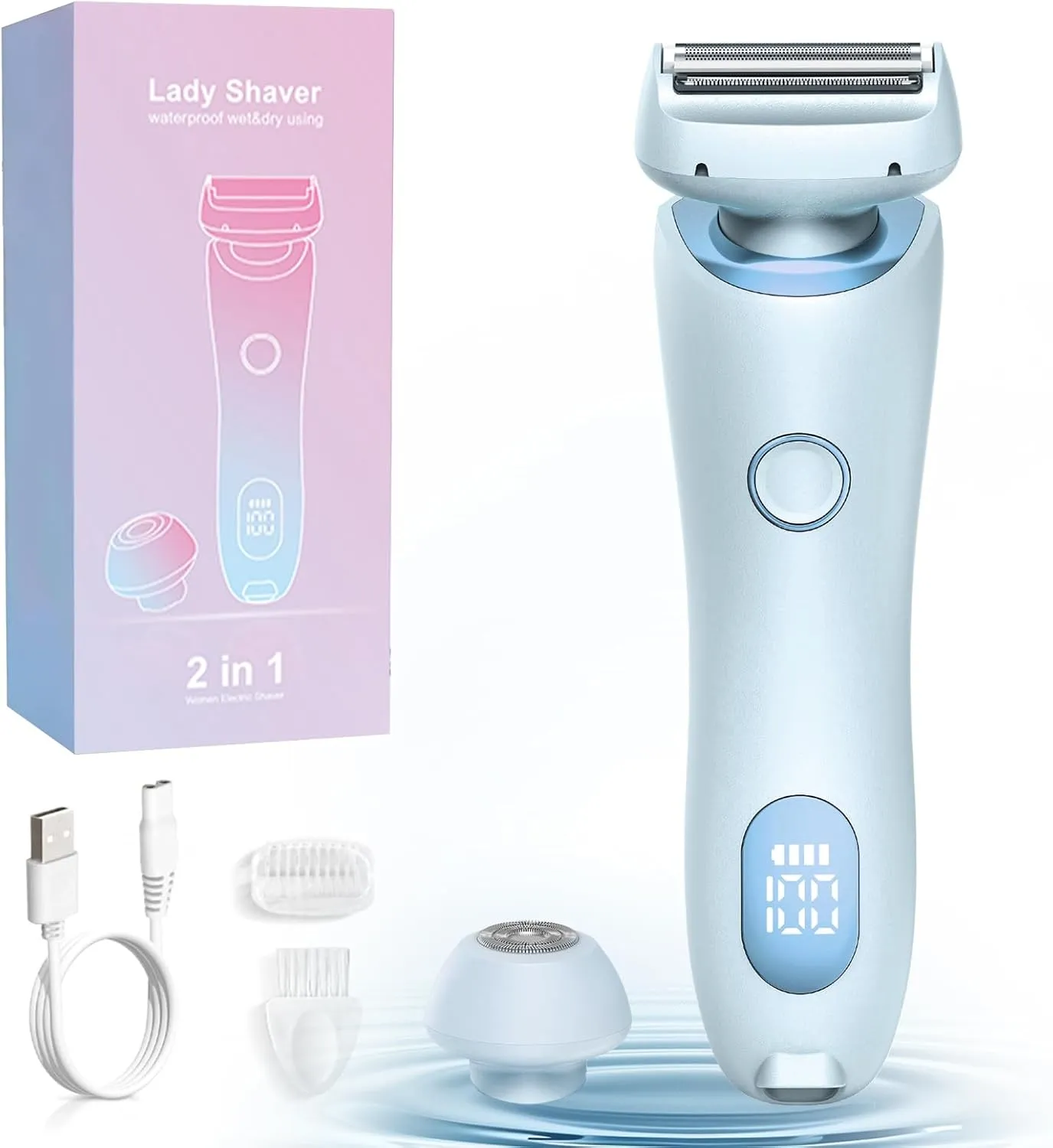 Glide Pro 3.0 Razor for Women, 2 in 1 Dusk Electric Shaver, Rechargeable Wet & Dry Dusk Shaver with 2 Detachable Heads, Painless Dusk Official Razor for Bikini, Legs, Underarms, Body (Blue)