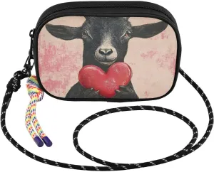 Goat Cute Heart Red Crossbody Bags for Women Cell Phone Purses Women's Shoulder Handbag Wallet Purse with Rope Pendant