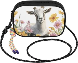 Goat Flowers Cute Crossbody Bags for Women Cell Phone Purses Women's Shoulder Handbag Wallet Purse with Rope Pendant
