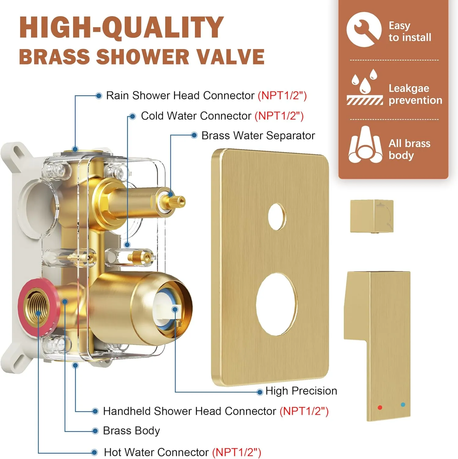 Gold Shower System, Shower Faucet Set with 10-Inch Rain Showerhead and Handheld Spray, Wall Mounted High-Pressure Showerhead Combo Set Included Valve and Trim, Brushed Gold