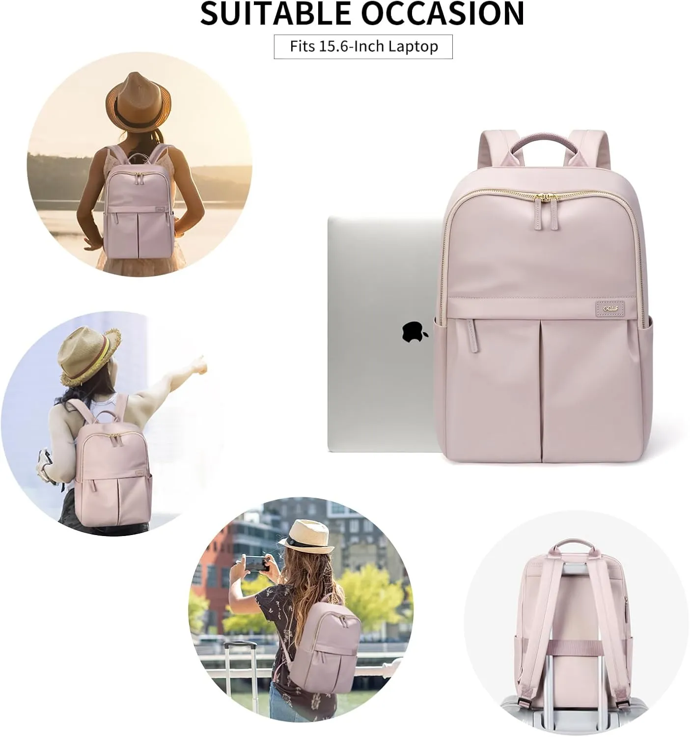 GOLF SUPAGS Laptop Backpack with Separate Laptop Compartment Water Resistant Computer Backpacks Fits 15.6 Inch Notebook Travel Work Bags for Women (Pink)