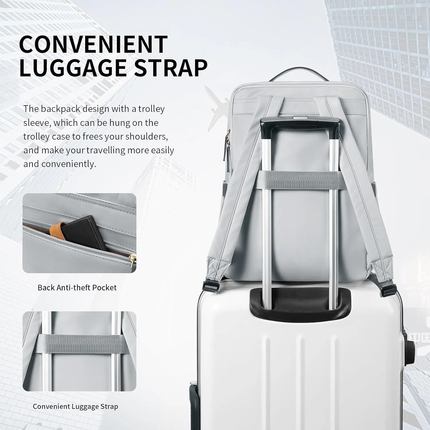GOLF SUPAGS Stylish Laptop Backpack for Women Airline Approved Perfect for Work College and Travel Multi-Functional Casual Daypack Fits 15.6 Inch Notebook (Pale Grey)