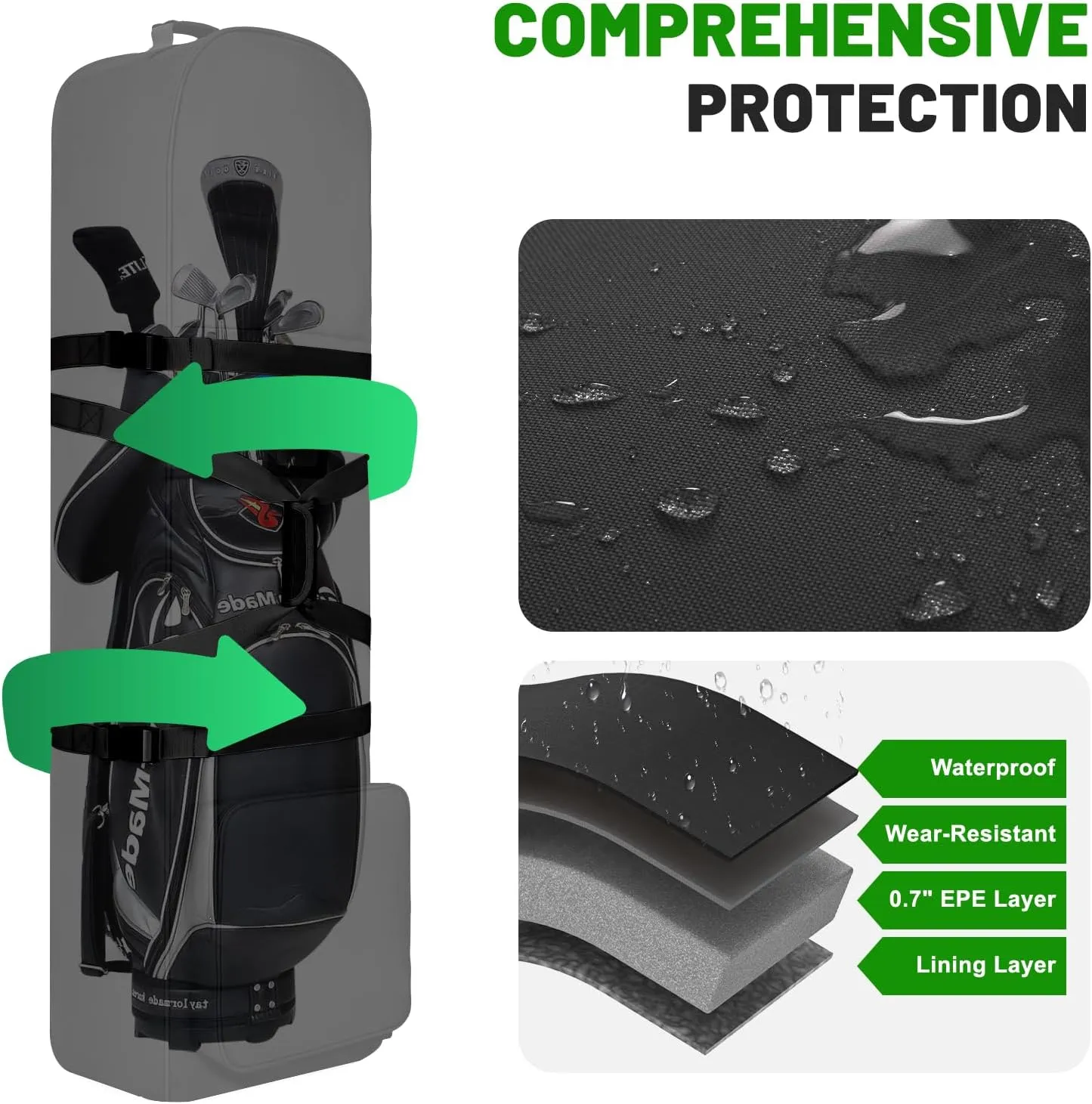 Golf Travel Bags for Airlines with Adjustable Support Rod and Detachable Shoulder Straps, Soft Foldable Golf Club Travel Covers, 900D Heavy Duty Oxford -Universal Size
